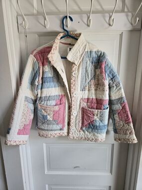 Floral Patchwork Quilted Jacket with White Buttons